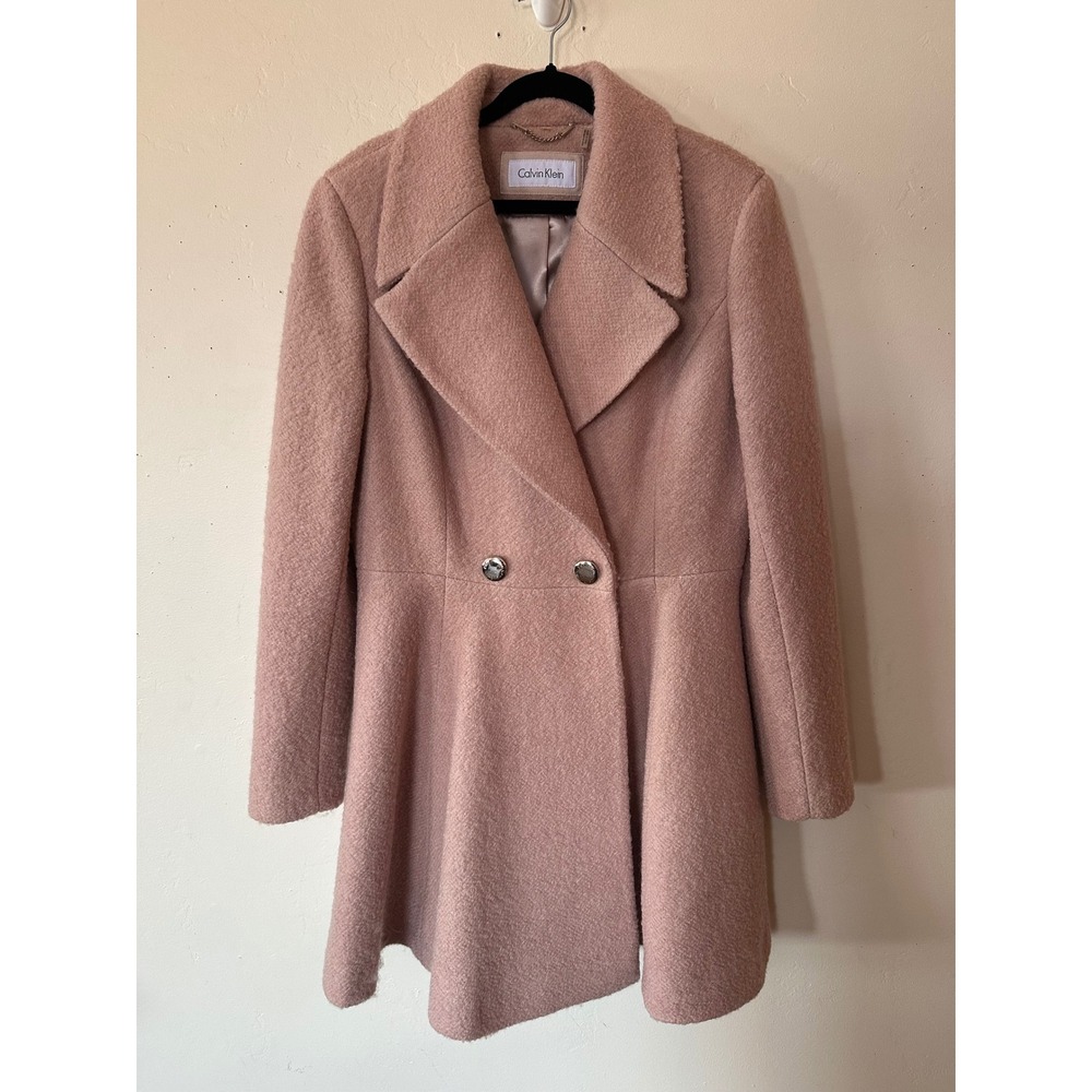 Calvin Klein Womens Dusty Rose Pink Fit and Flare Double Breasted Peacoat Coat - Picture 2 of 16